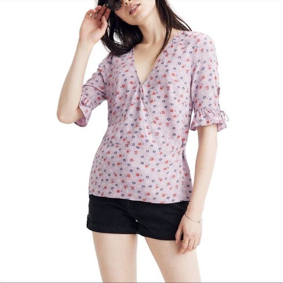 NWT Madewell purple tie wrap top in prairie posies 2 - Picture 1 of 9